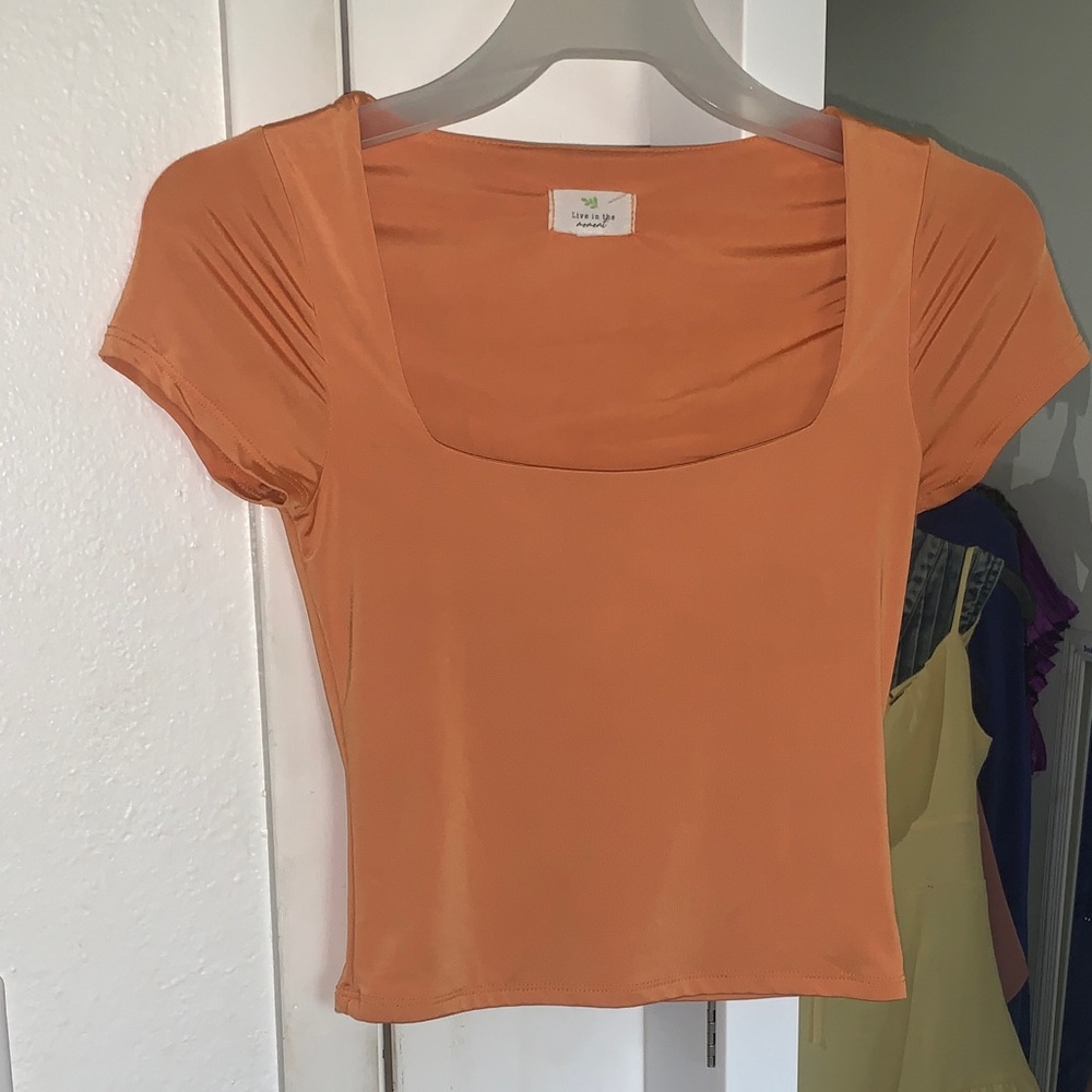 Chic Orange Square Neck Blouse